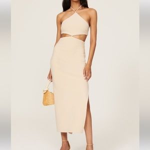 Size 6 Bec + Bridge off white Iris halter midi dress.